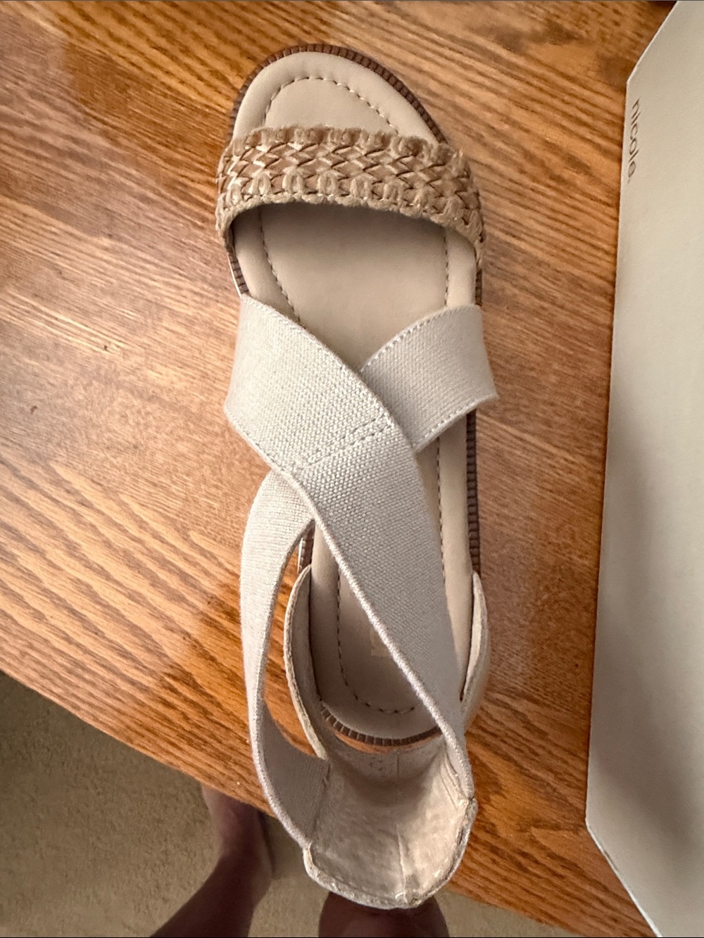 NWT Nicole Neutral Beige Platform Sandals with Braided Toe Strap - Picture 4 of 5